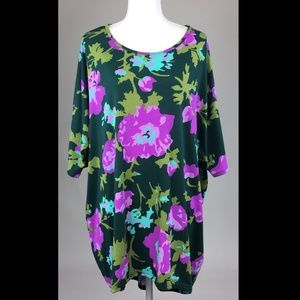 LulaRoe Floral Irma Tunic Top Green Purple  2XL